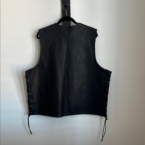 Men's Black Leather Vest with Side Laces - Picture 2 of 7